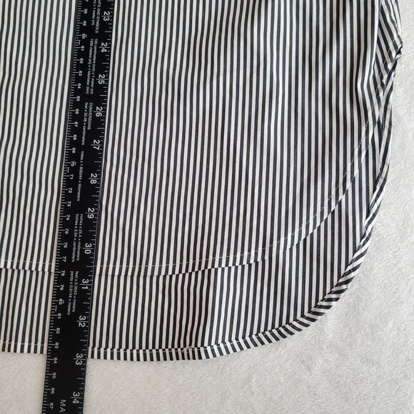 Calvin Klein 3X Black White Pinstripe Button Up Roll Tab Collared Top Vaudeville - Picture 10 of 10
